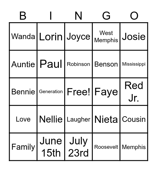 Robinson BINGO Card