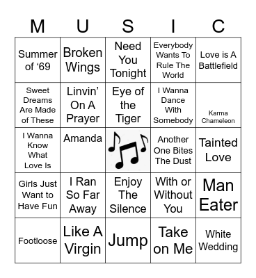 1980'S Bingo Card