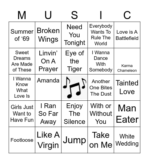 1980'S Bingo Card