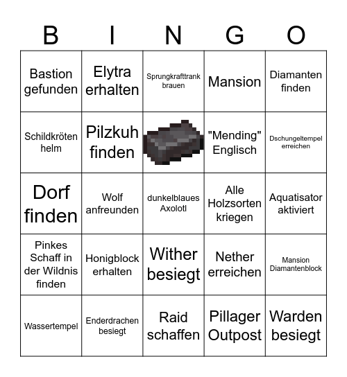 Minecraft Hardcore Bingo Card