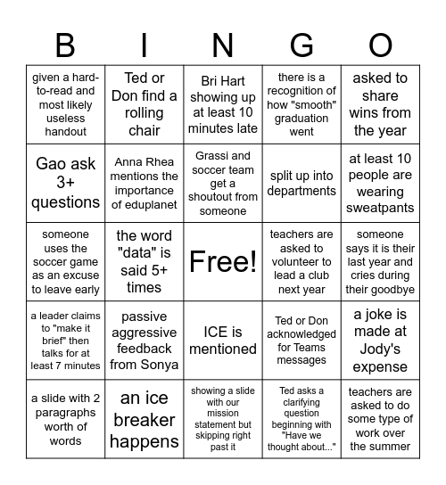 PD Bingo Card