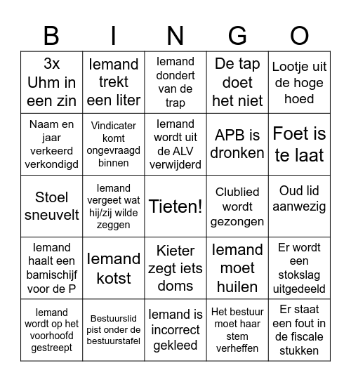 Bingokaart HALV Bingo Card