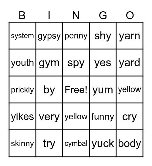 y sounds Bingo Card