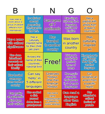 Diversity Potluck Bingo - Find Someone Who Bingo Card