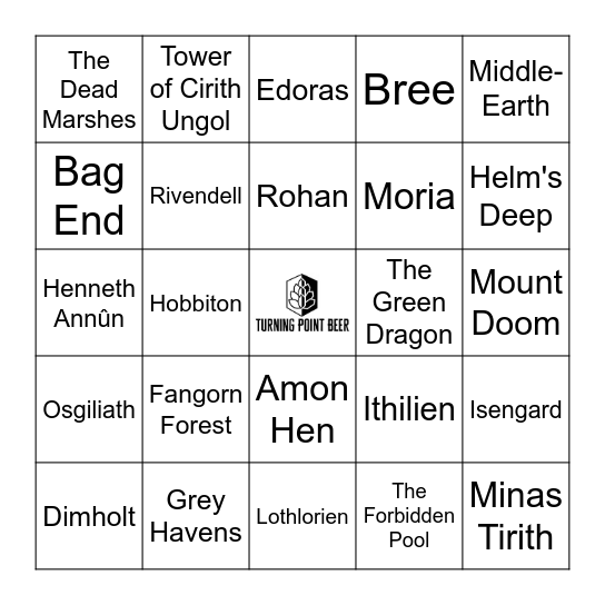 Lord of the Rings: Places Bingo Card