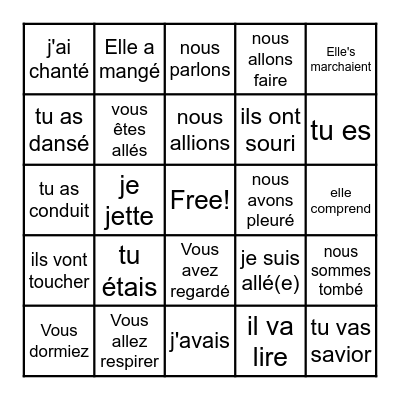 French Tenses Bingo Card