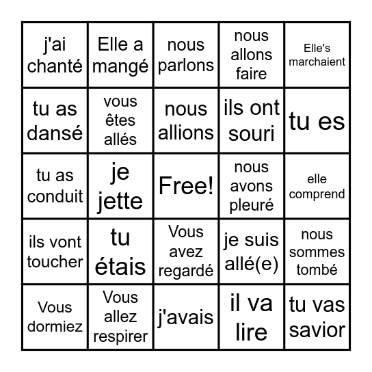 French Tenses Bingo Card