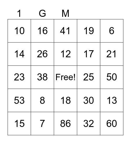 1st grade Math Bingo Card