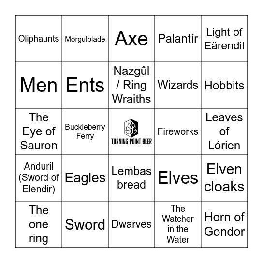 Lord of the Rings: Middle Earth Bingo Card