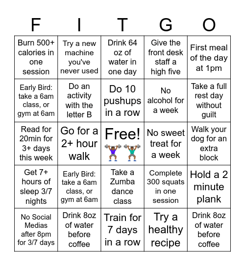 Fitness Bingo! Bingo Card