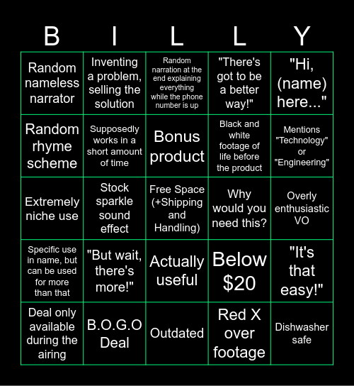 As Seen On TV/Infomercial Bingo Card