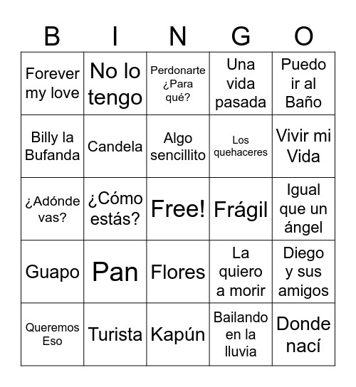 Canciones de Español Bingo Card