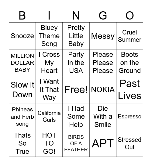 6th Grade Bingo Card