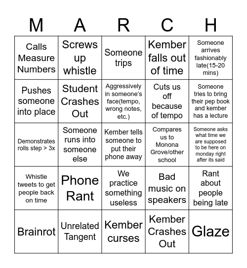 Kember Bingo Card