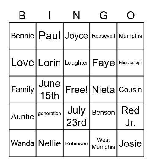 Untitled Bingo Card