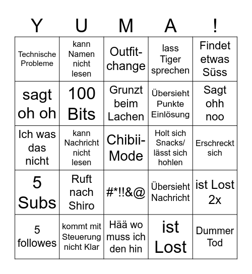 Yuma Luma BINGO Card