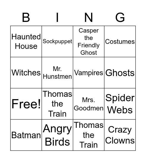 Halloween Bingo Card