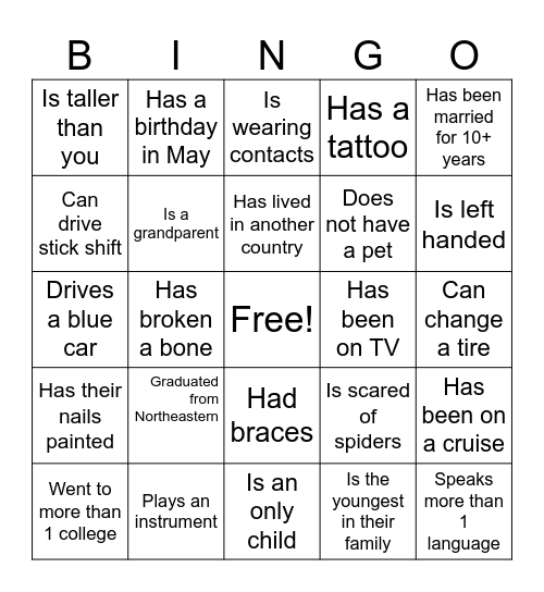 GRADUATION -Find Someone Who... Bingo Card