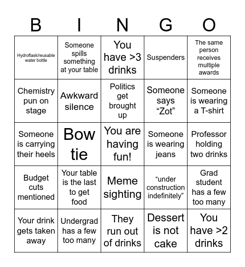 Lee dinner bingo! Bingo Card