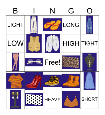 CLOTHES Bingo Card