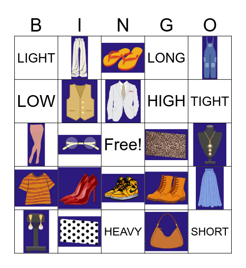CLOTHES Bingo Card