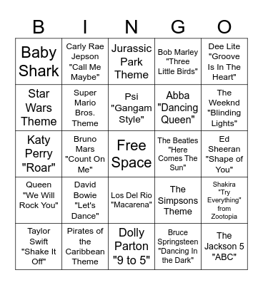 Music! Music! Music! Bingo Card