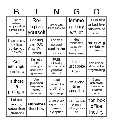 Box Office Bingo Card