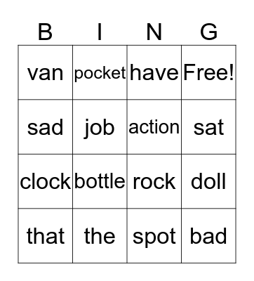 Lesson 8 Bingo Card