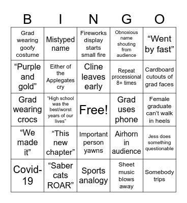 Sabino graduation Bingo Card