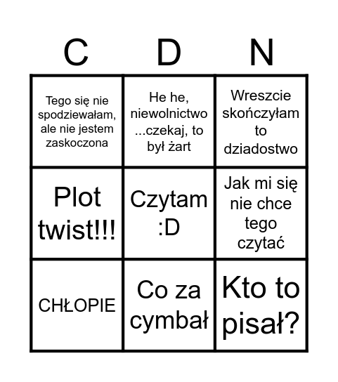 Hania czyta książki bingo Card