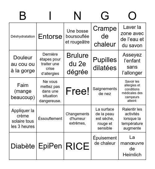 CONDITIONS MÉDICALES- Garnion Bingo Card