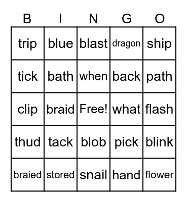 digraphs & blends Bingo Card
