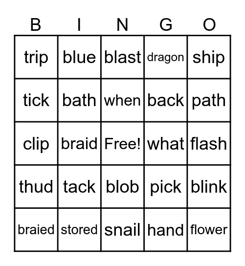 digraphs & blends Bingo Card