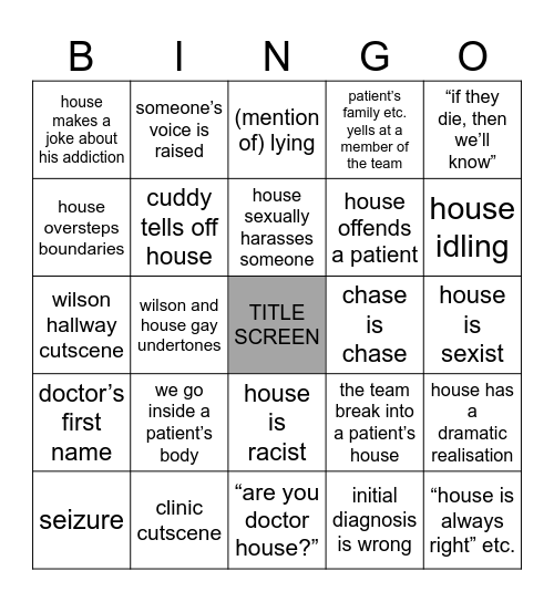 House MD Bingo Card