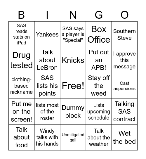 First Take Bingo Card