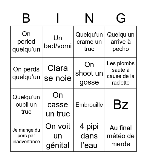 Center Park Bingo Card