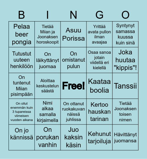 Etsi vieras Bingo Card