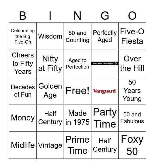 Vanguard's 50th Word Hunt Bingo Card