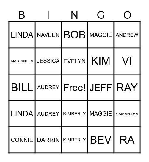 JEFF Bingo Card