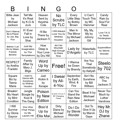 R&B Bingo Card