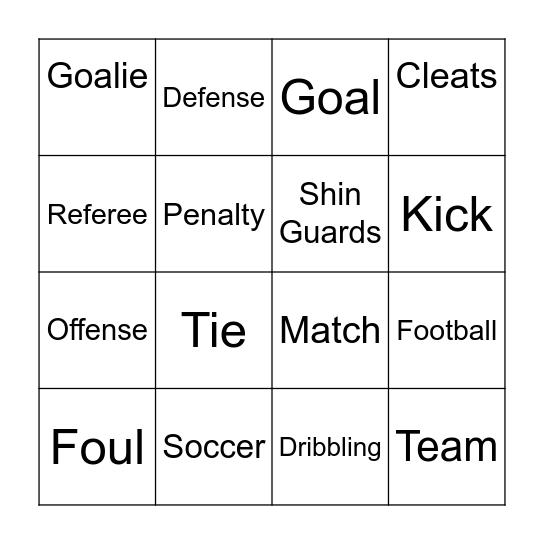 Soccer Bingo Card