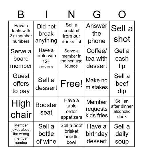 Server Bingo Card