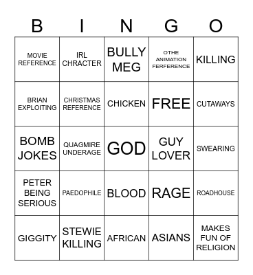 FAMILY GUY Bingo Card