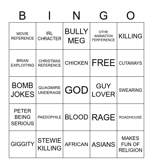 FAMILY GUY Bingo Card