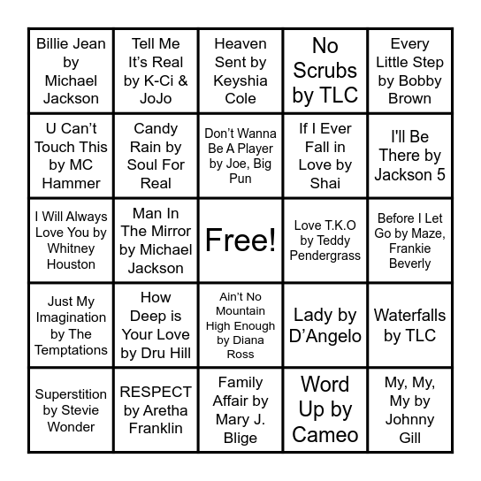 R&B Bingo Card