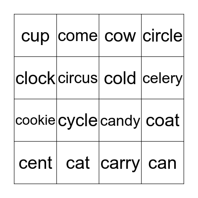 Letter C  Bingo Card