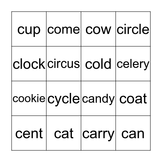 Letter C  Bingo Card