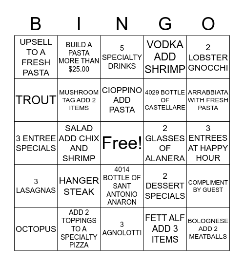 MAMBO BINGO!!! Bingo Card