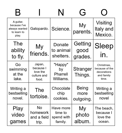 BINGO MATCH-UP Bingo Card