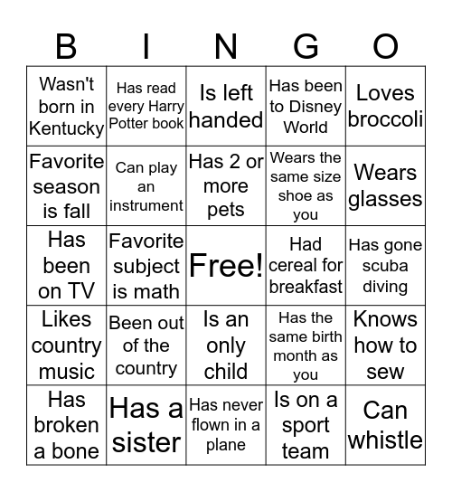 Untitled Bingo Card